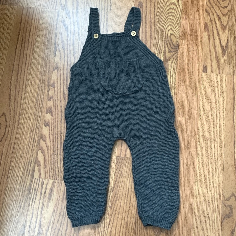 Mebie Baby Charcoal Knit Pocket Overalls